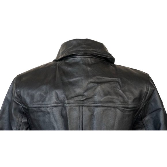 East 5th Black Leather Jacket Womens Size Petite Small Ties at Waist Zip Front - Picture 9 of 16